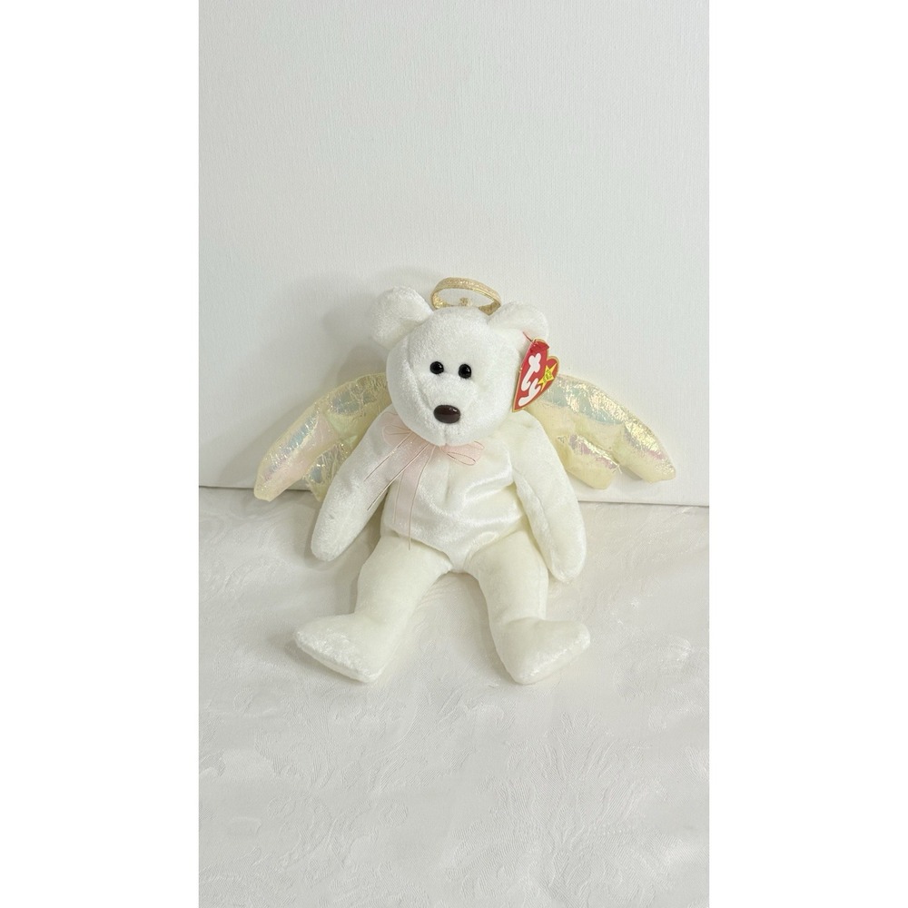 Retired 1998 TY HALO the Angel Bear Beanie Baby Rare White Iridescent Wings
